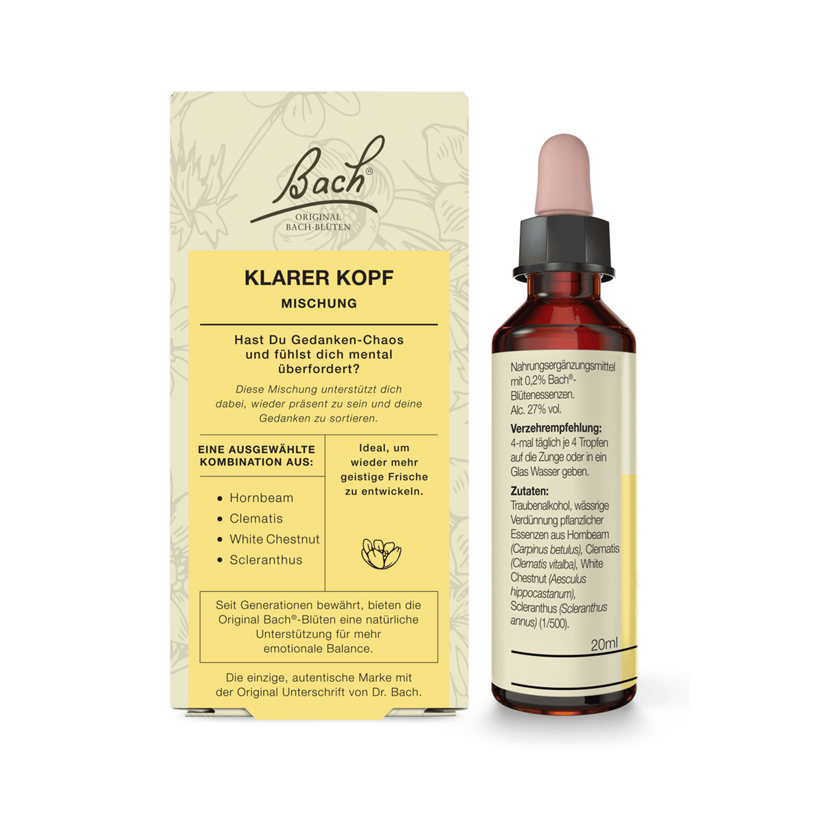 Bach Flower Remedy 20ml Bach-Blütenmischung Klarer Kopf