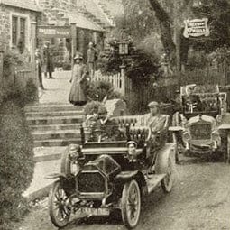 Treffiw Wells, Wales, Snowdonia, historical image with motor cars