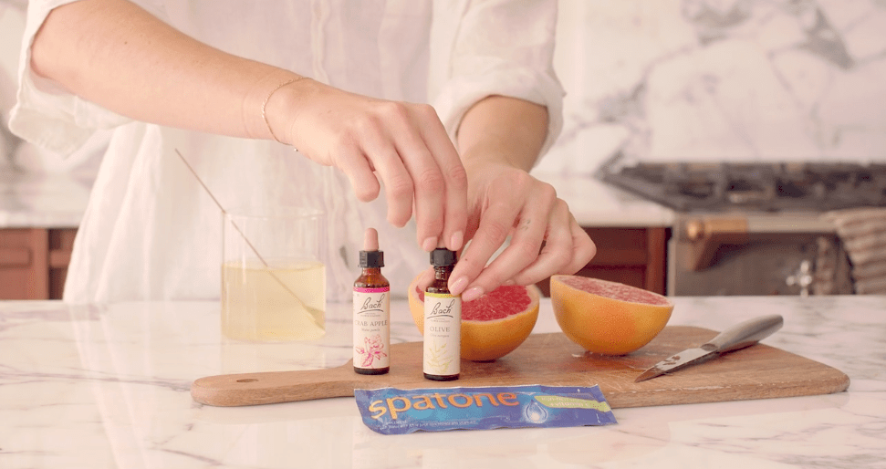 Bach™ Original Flower Remedies Olive and Crab Apple how to use with a glass of water