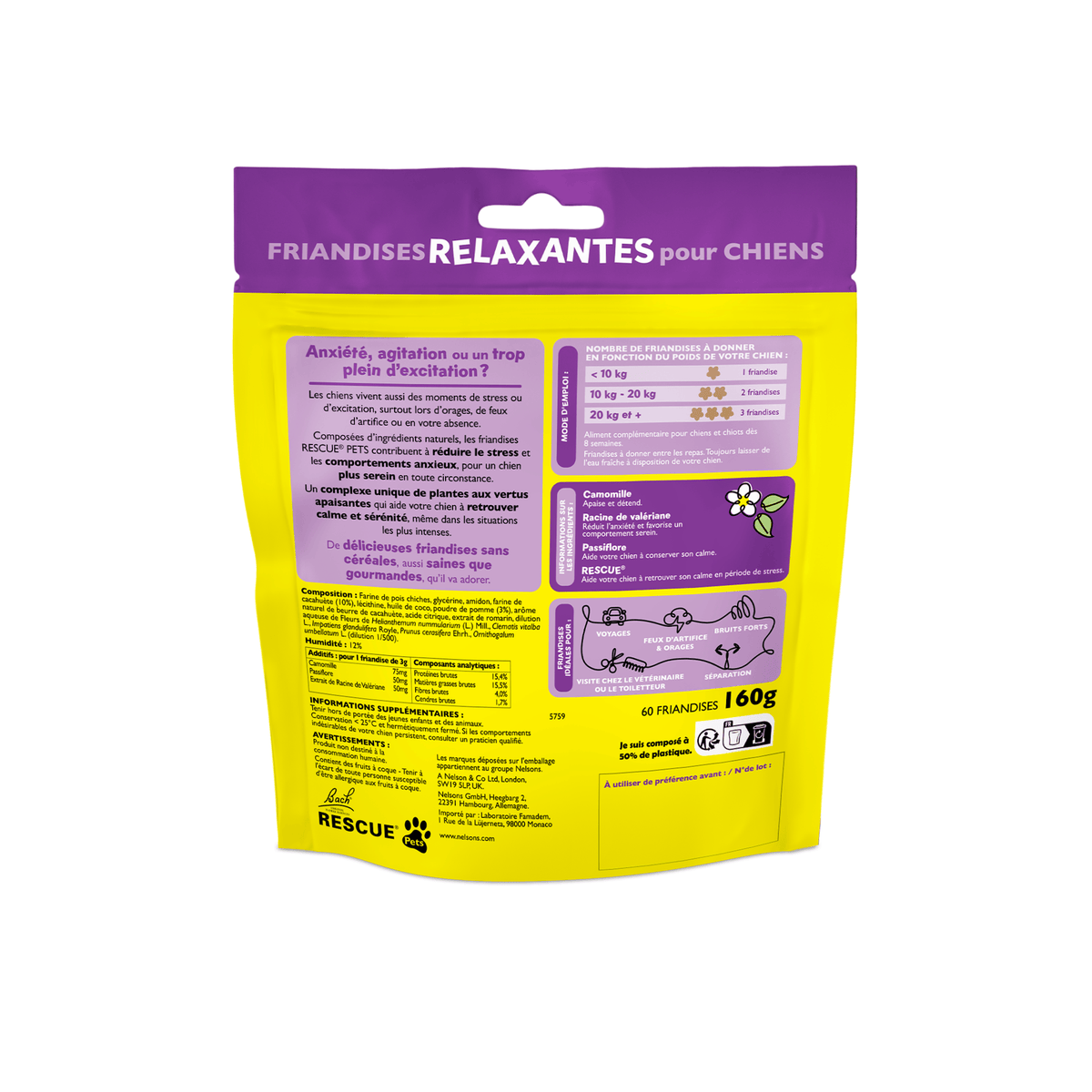 Rescue Pets 60 friandises Friandises relaxantes pour chiens RESCUE® Pets